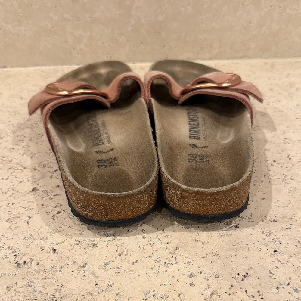 Birkenstock Madrid Slides in Rose Pink with Rose Gold Buckles - Picture 4 of 6